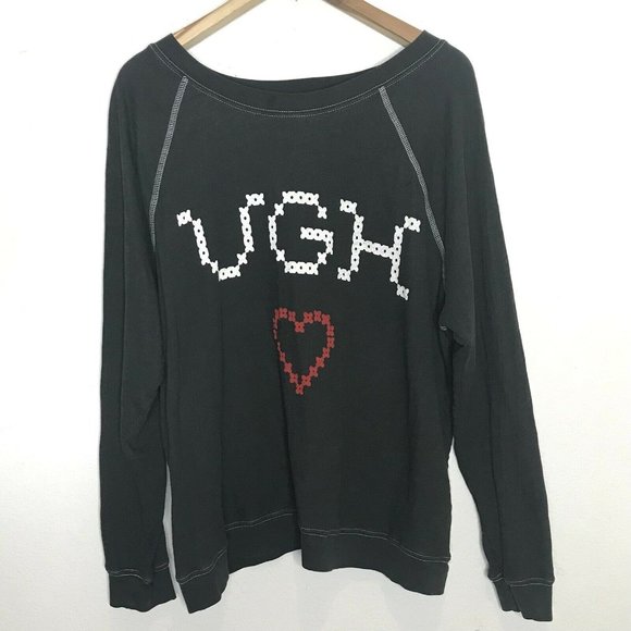 Wildfox Tops - Wildfox Womens Large UGH Heart Oversized Graphic Gray Sweatshirt Lounge Comfy
